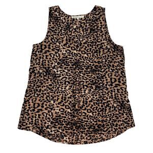 Daniel Rainn Brown Animal Print Sleeveless Blouse Chiffon V-Neck Tank Size M
